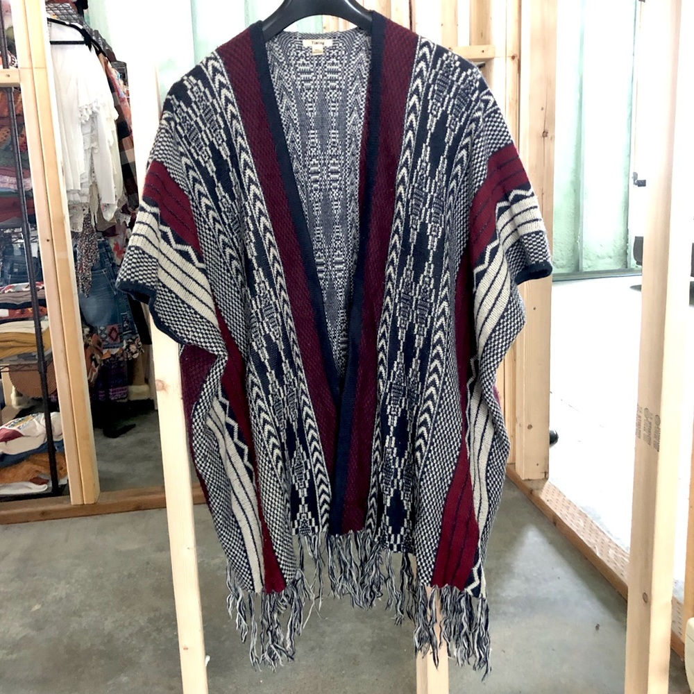 Timing tribal print poncho cardigan